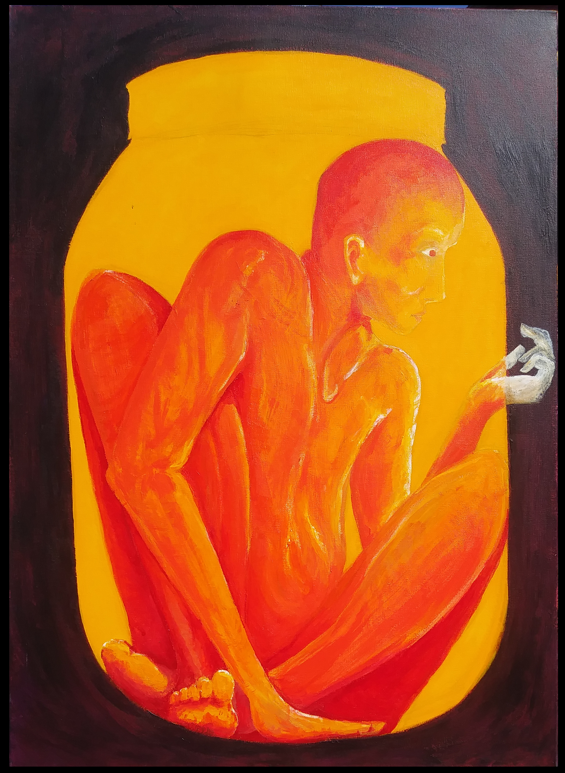 painting of a human realizing they are not trapped in a jar