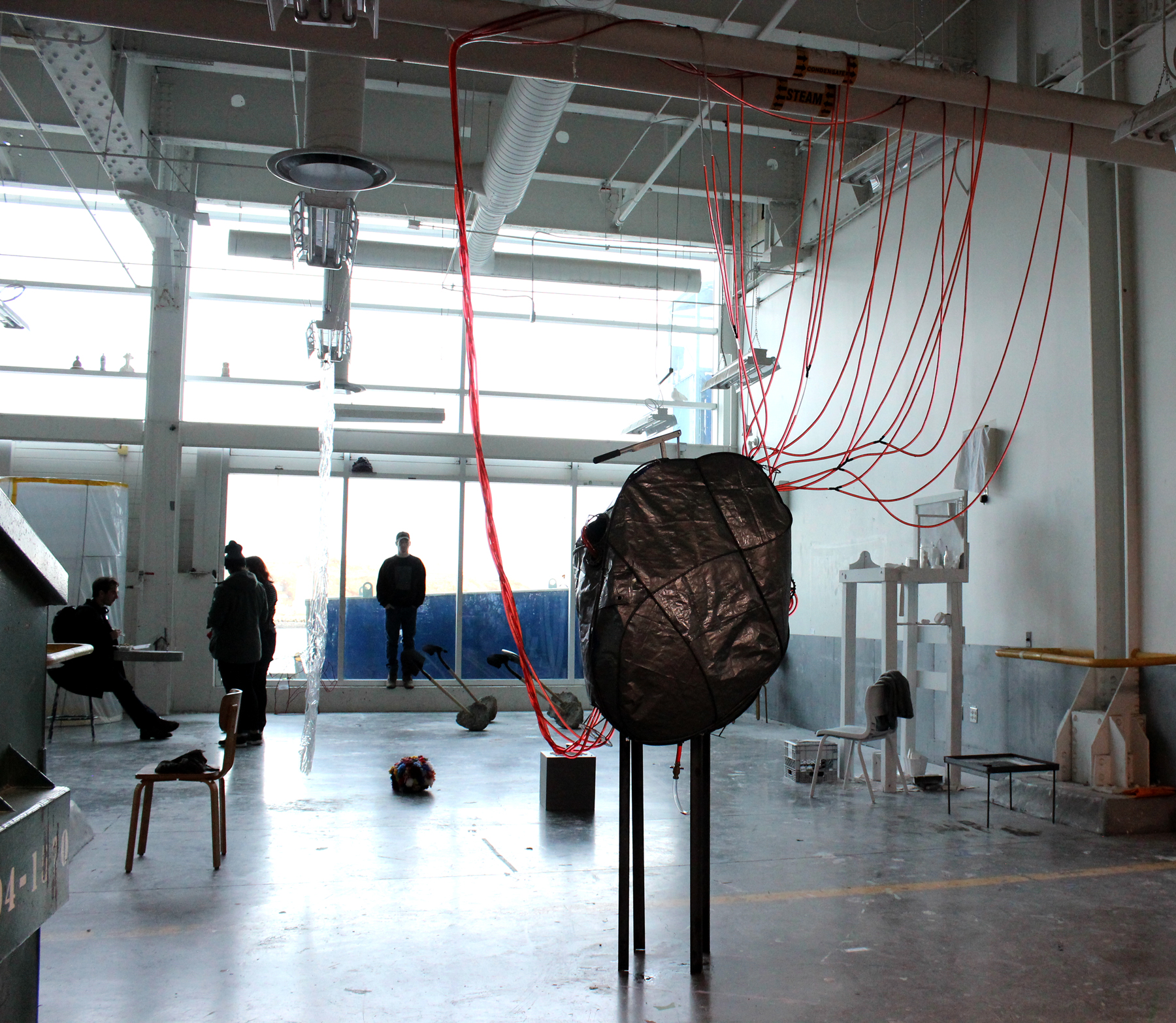 sculptural installation by Ada Denil depicting the human powered vascular system of a building