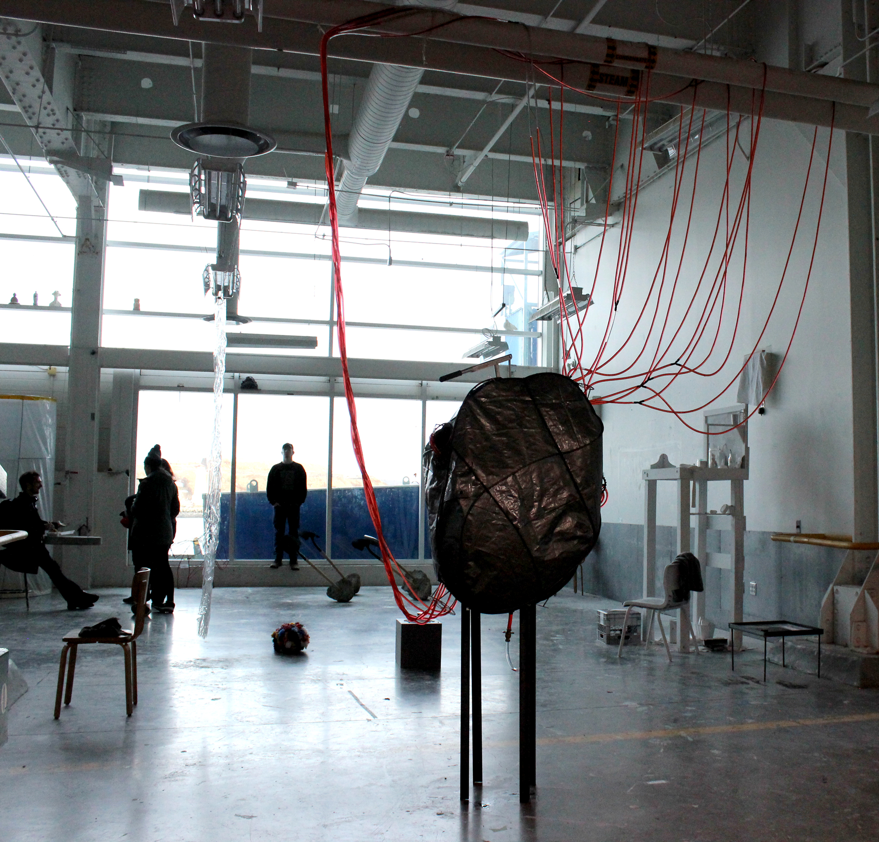 sculptural installation by Ada Denil depicting the human powered vascular system of a building