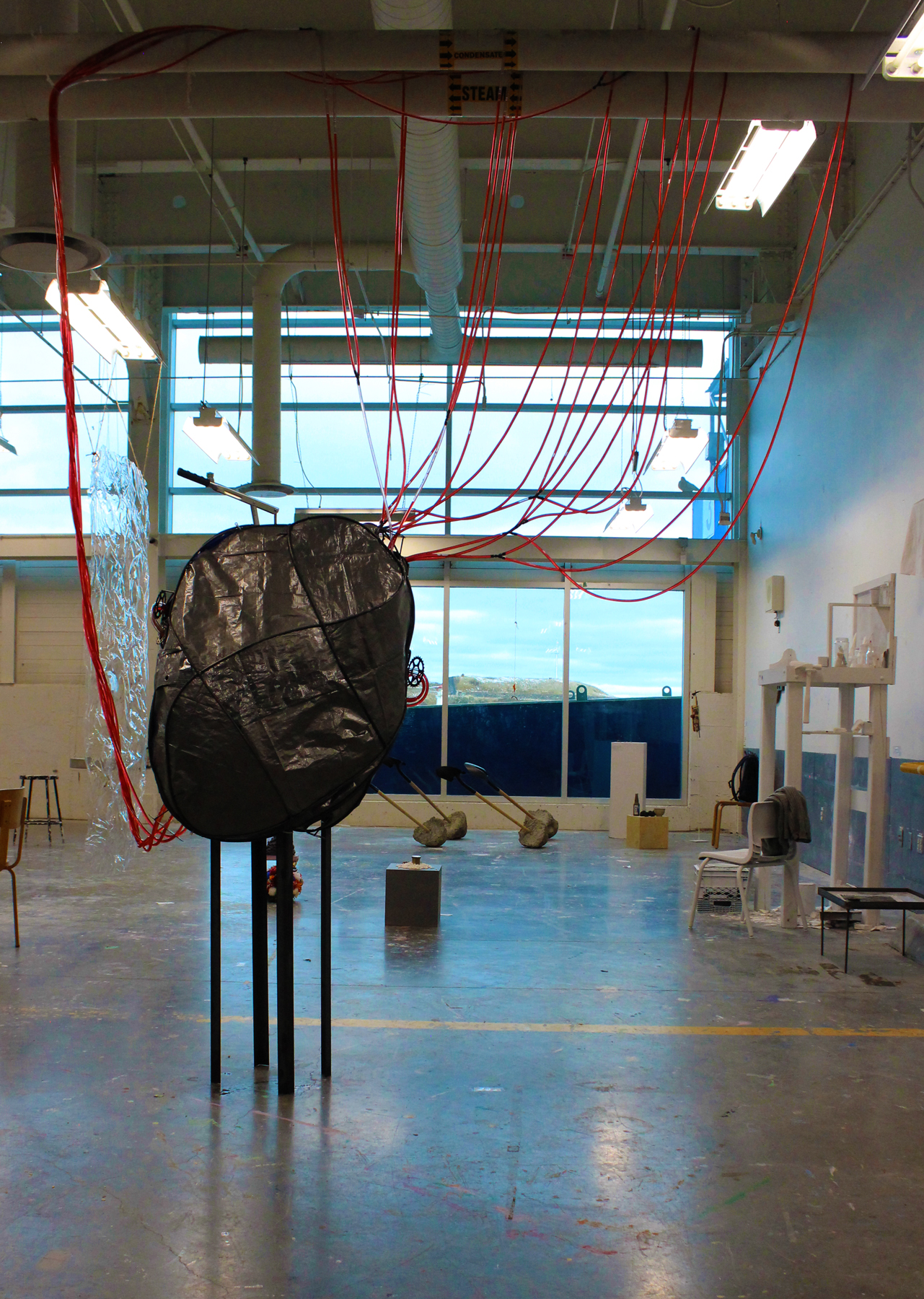 sculptural installation by Ada Denil depicting the human powered vascular system of a building