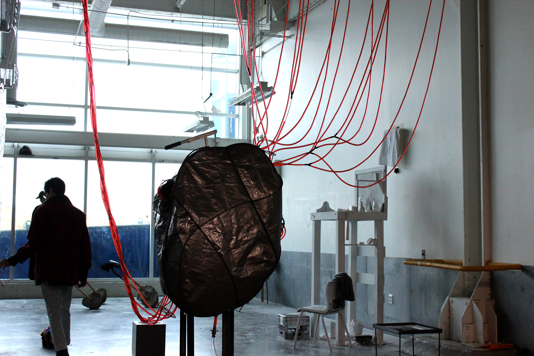 sculptural installation by Ada Denil depicting the human powered vascular system of a building