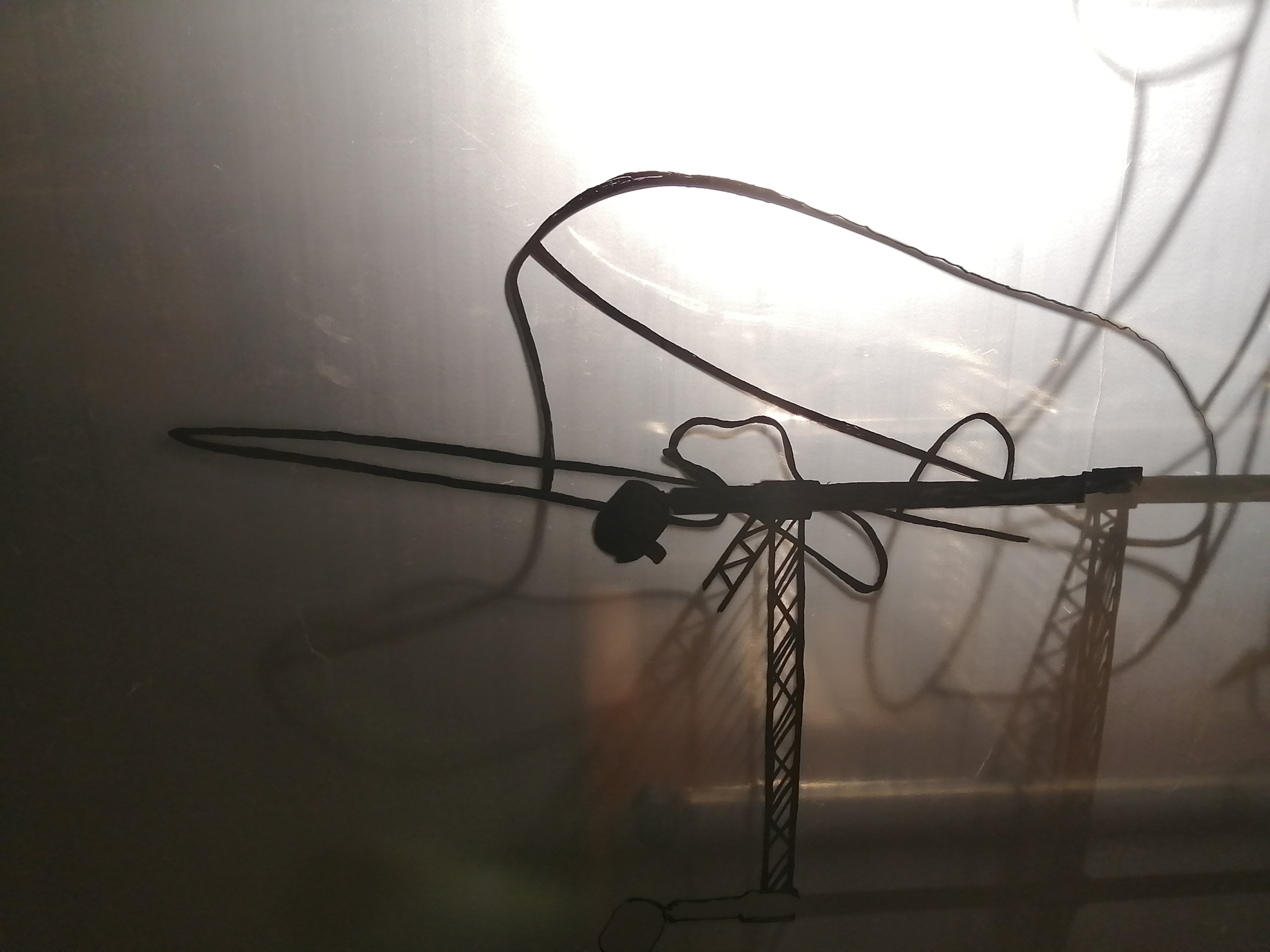 an artwork by Ada Denil consisting of translucent welding screens with line drawings