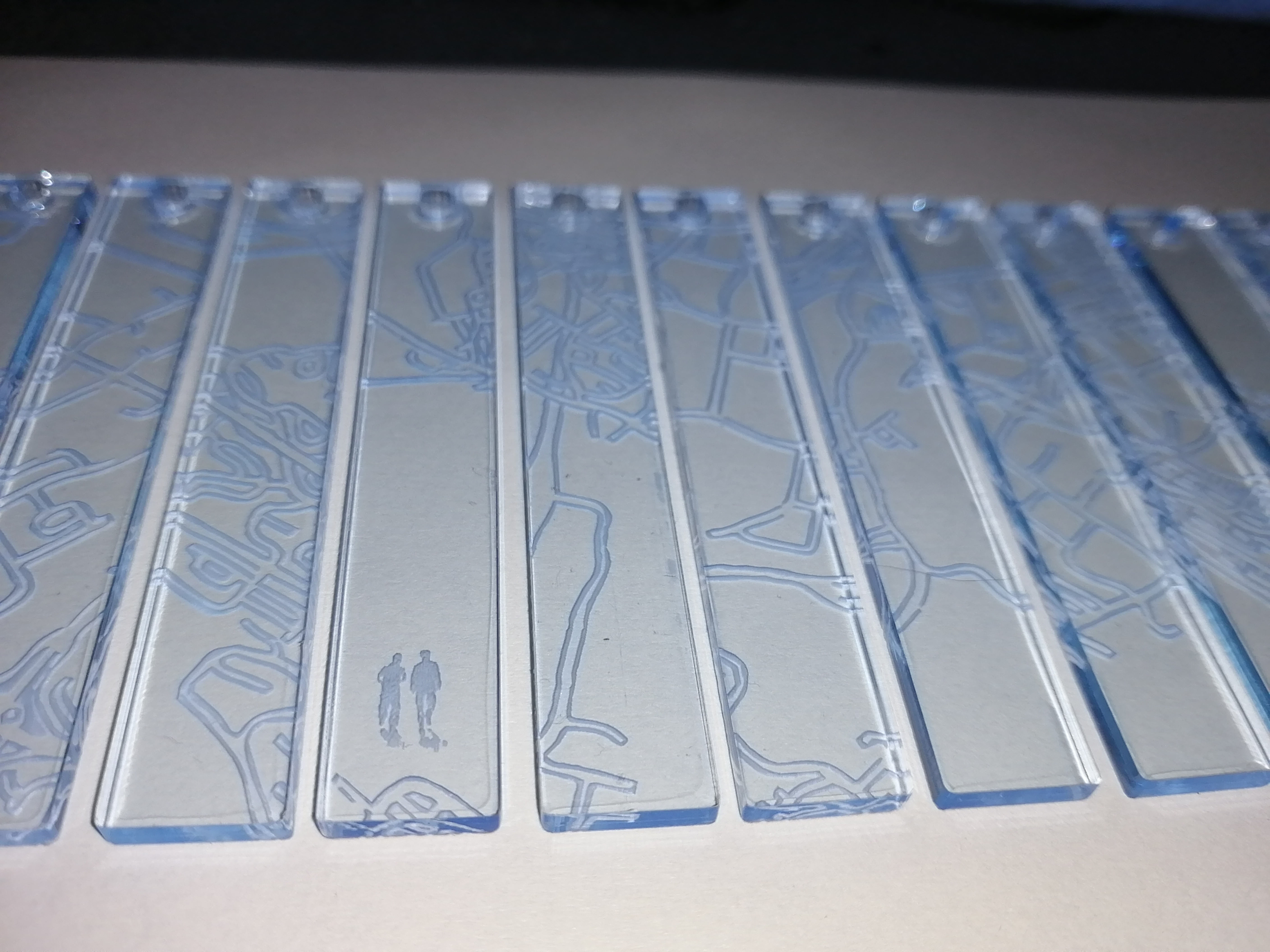 acrylic pendants engraved with a hand drawn map of Halifax NS