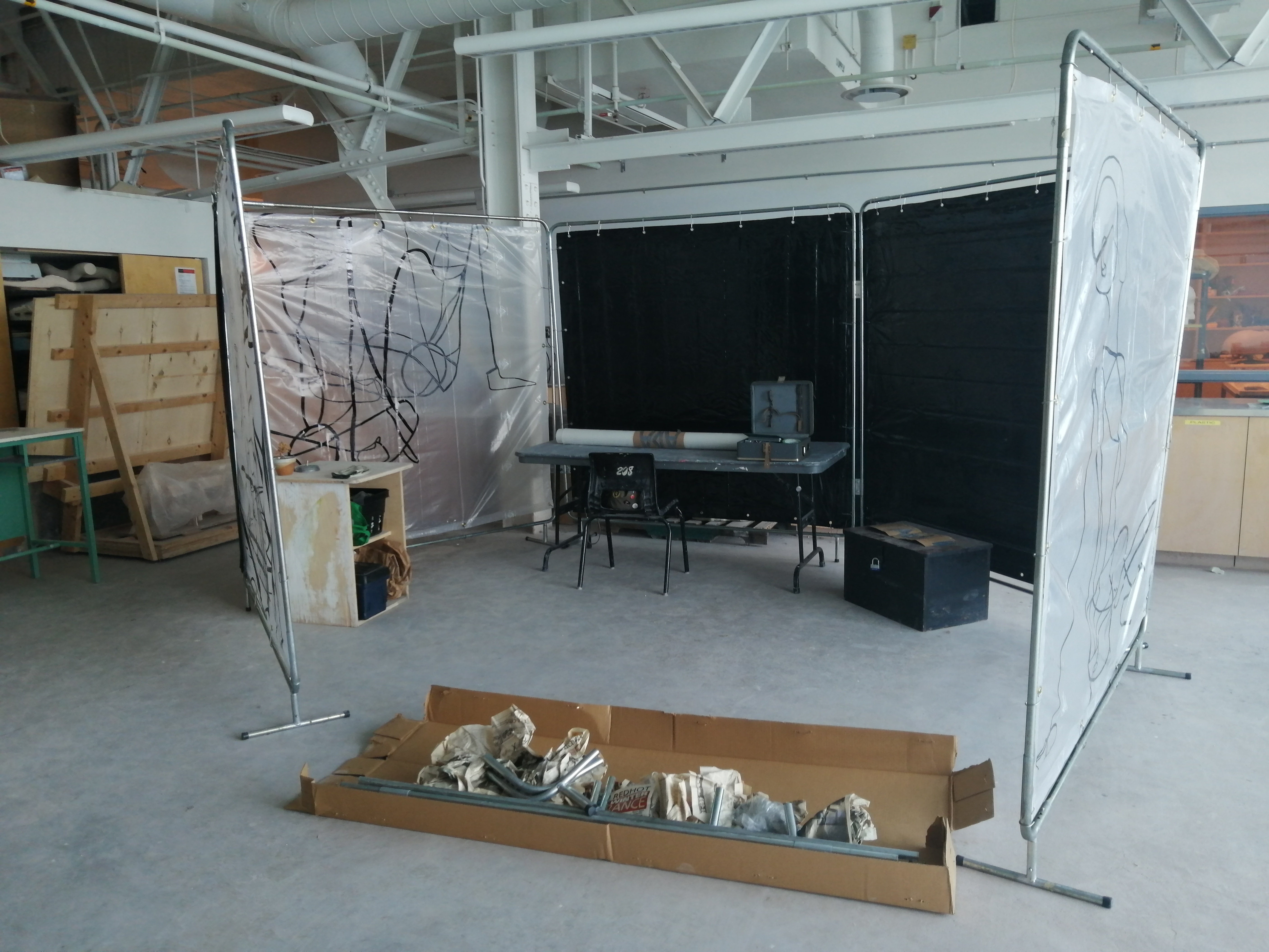 Translucent screens creating a studio space made by Ada Denil 
